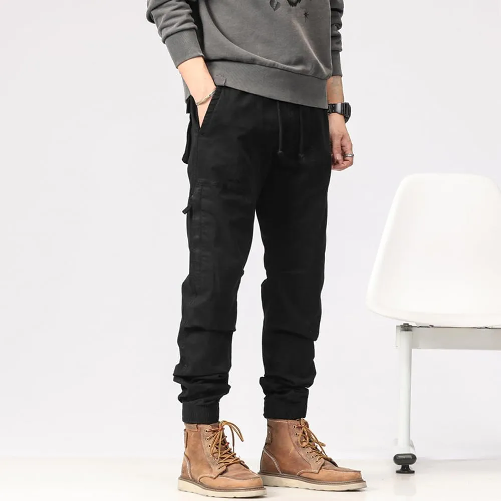 Men's Zipper Pockets Military Cargo Pants Regular Fit Drawstring Cotton Tactical Pants