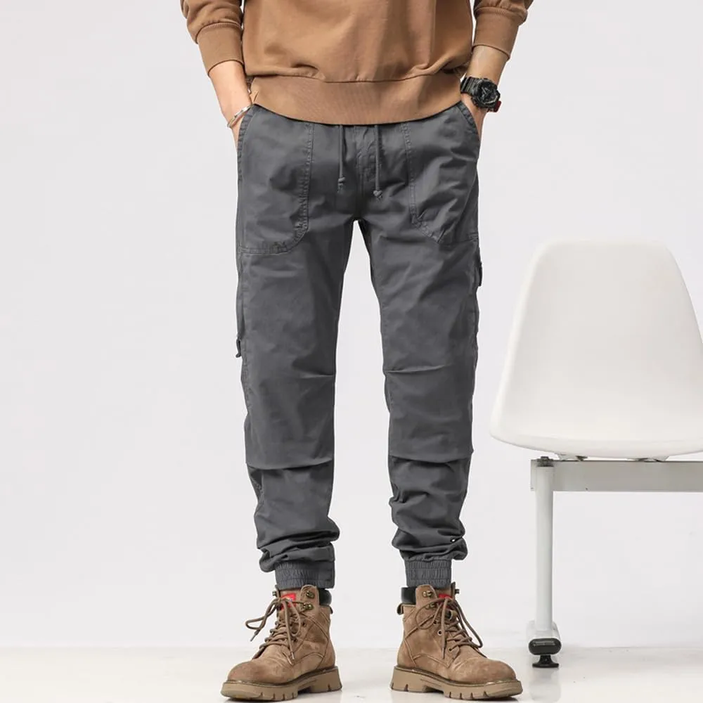 Men's Zipper Pockets Military Cargo Pants Regular Fit Drawstring Cotton Tactical Pants
