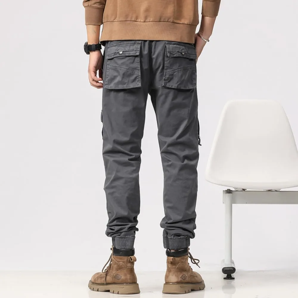 Men's Zipper Pockets Military Cargo Pants Regular Fit Drawstring Cotton Tactical Pants