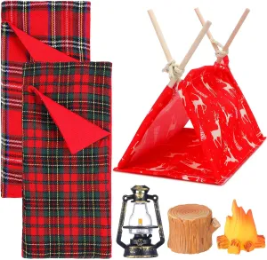 Meooeck 6 Pieces Christmas Accessories Set Including 2 Holiday Clothes Outfit, and 4 Novelty Toy Accessories for Kid(Camping)