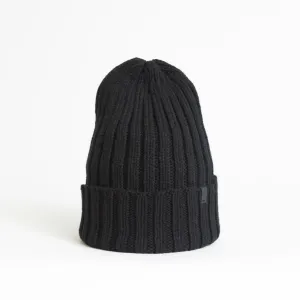 Merino Handknit Thick Rib Hat in Black