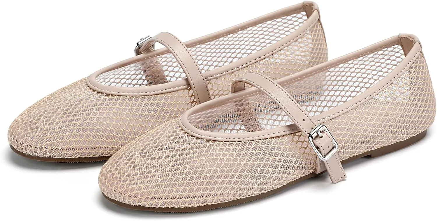 Mesh Ballet Flats for Women Round Toe Mary Jane Shoes Sexy Fishnet Trendy Dressy Ballerina Flat Shoes 2025