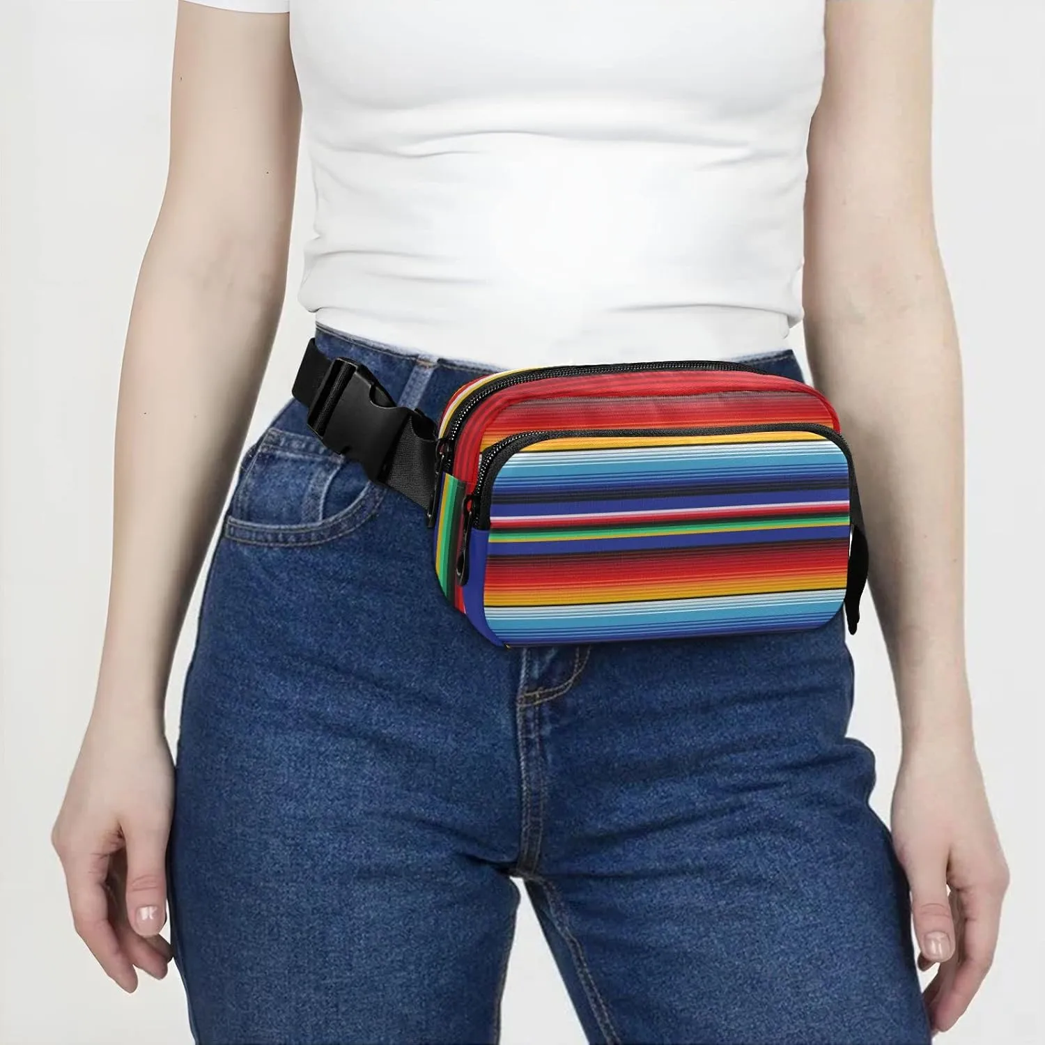 Mexican Serape Blanket Stripes Fanny Pack for Women Men Crossbody Belt Bag Fashion Waist Packs Purse with Adjustable Strap Dupes for Shopping Traveling