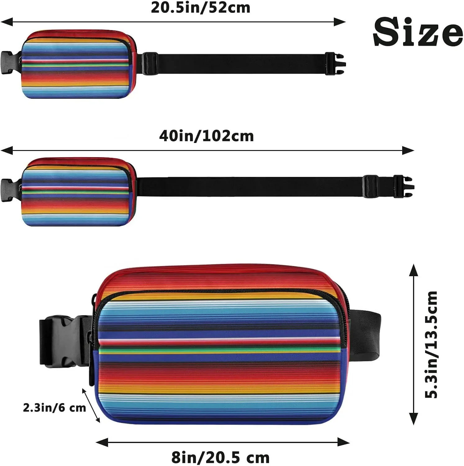 Mexican Serape Blanket Stripes Fanny Pack for Women Men Crossbody Belt Bag Fashion Waist Packs Purse with Adjustable Strap Dupes for Shopping Traveling