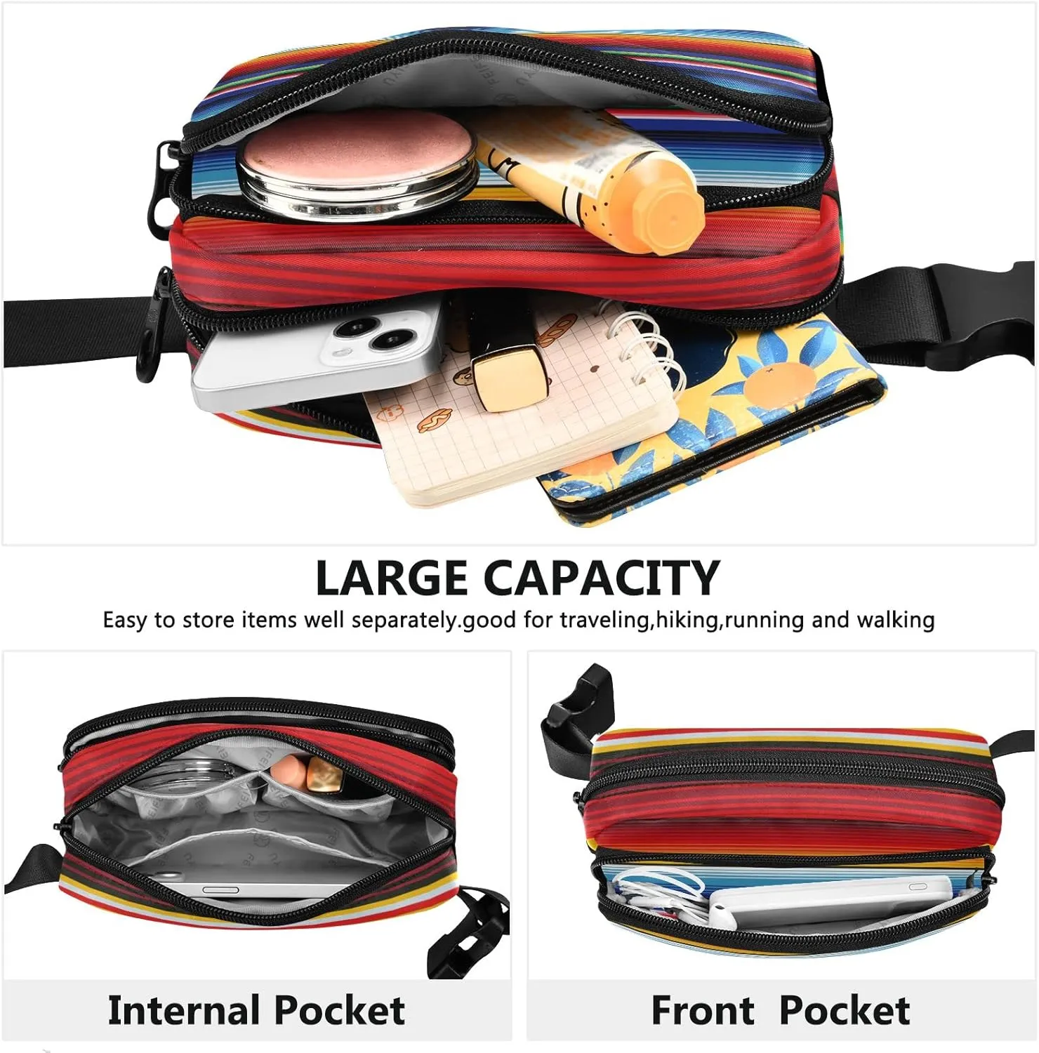 Mexican Serape Blanket Stripes Fanny Pack for Women Men Crossbody Belt Bag Fashion Waist Packs Purse with Adjustable Strap Dupes for Shopping Traveling