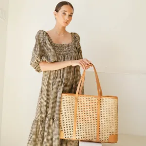 Mia Woven Cane and Leather Tote