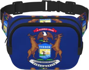 Michigan State Flag print Belt Bag with Pockets,Fanny Packs for Women Men, Fashion Crossbody Bags,Waist Packs