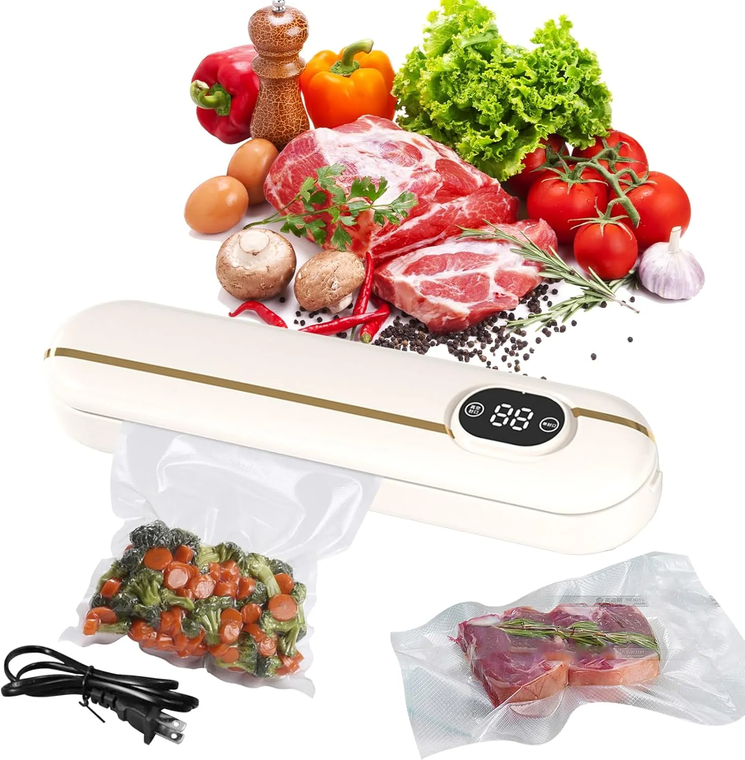 Mini Bag Sealer 11Inch,Mini Heat Sealer,Heating Quick Sealer For Food Bag,Portable Handheld Bag Resealer Machine For Chips and Snacks Bags Freshness (Creamy white)