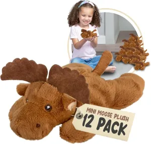 Mini Moose Plush Toys, 12 Pk Tiny Plushies Stuffed Animals Bulk, Stocking Stuffer for Girls & Boys, Animals Figures for Party Favors, Goody Bags, Classroom Treasure Box Prizes (Moose) Forest & Twelfth