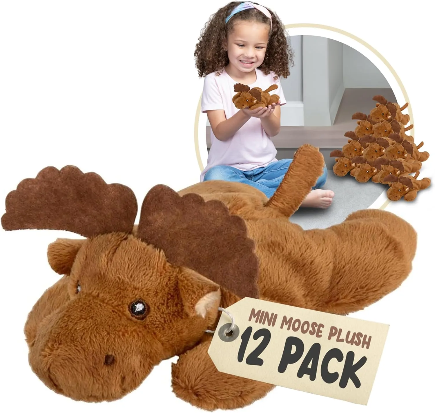 Mini Moose Plush Toys, 12 Pk Tiny Plushies Stuffed Animals Bulk, Stocking Stuffer for Girls & Boys, Animals Figures for Party Favors, Goody Bags, Classroom Treasure Box Prizes (Moose) Forest & Twelfth