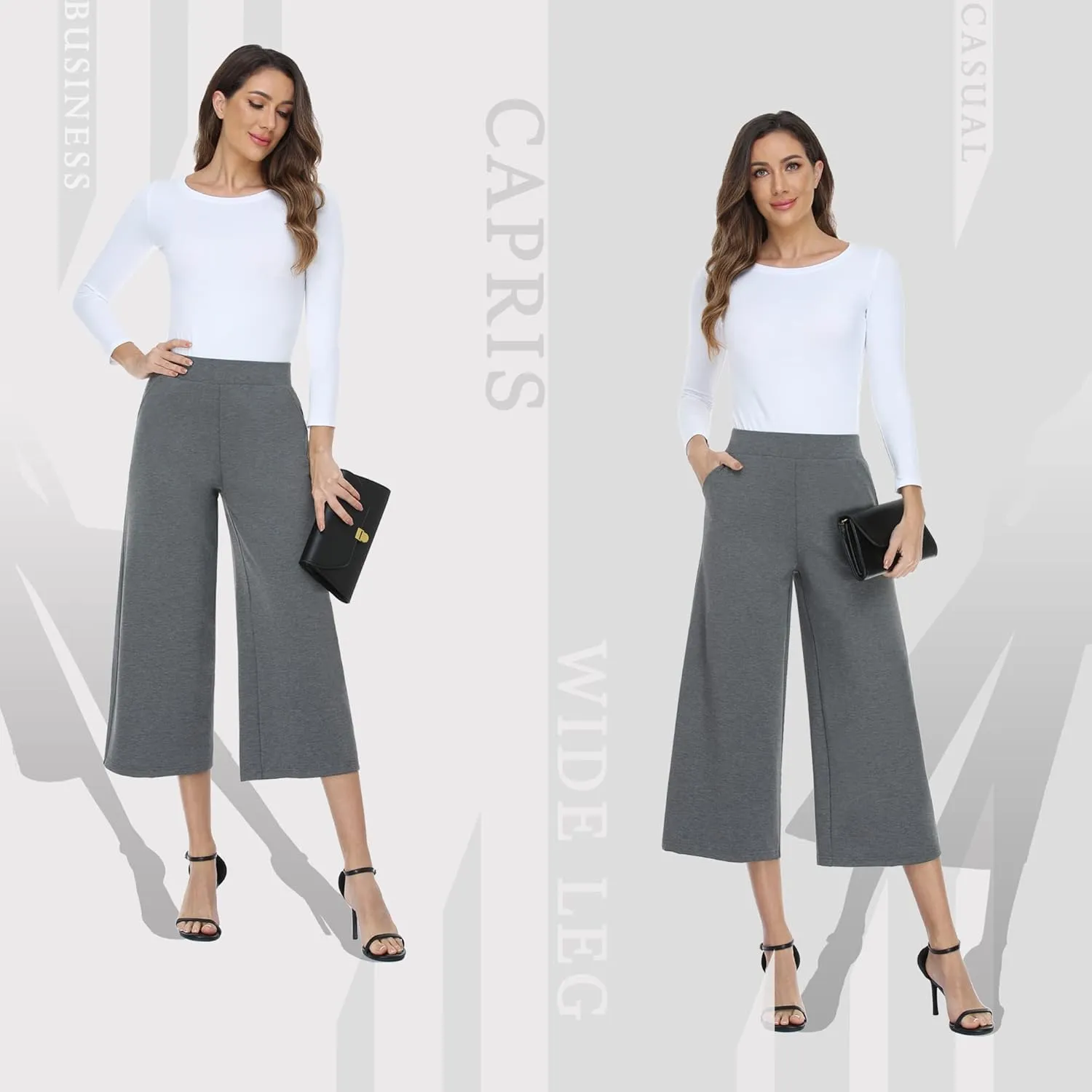 MISS MOLY Women's Wide Leg Pants Business Crop Palazo Dress Pants Capris Culotte Stretch Pull On Work Pants