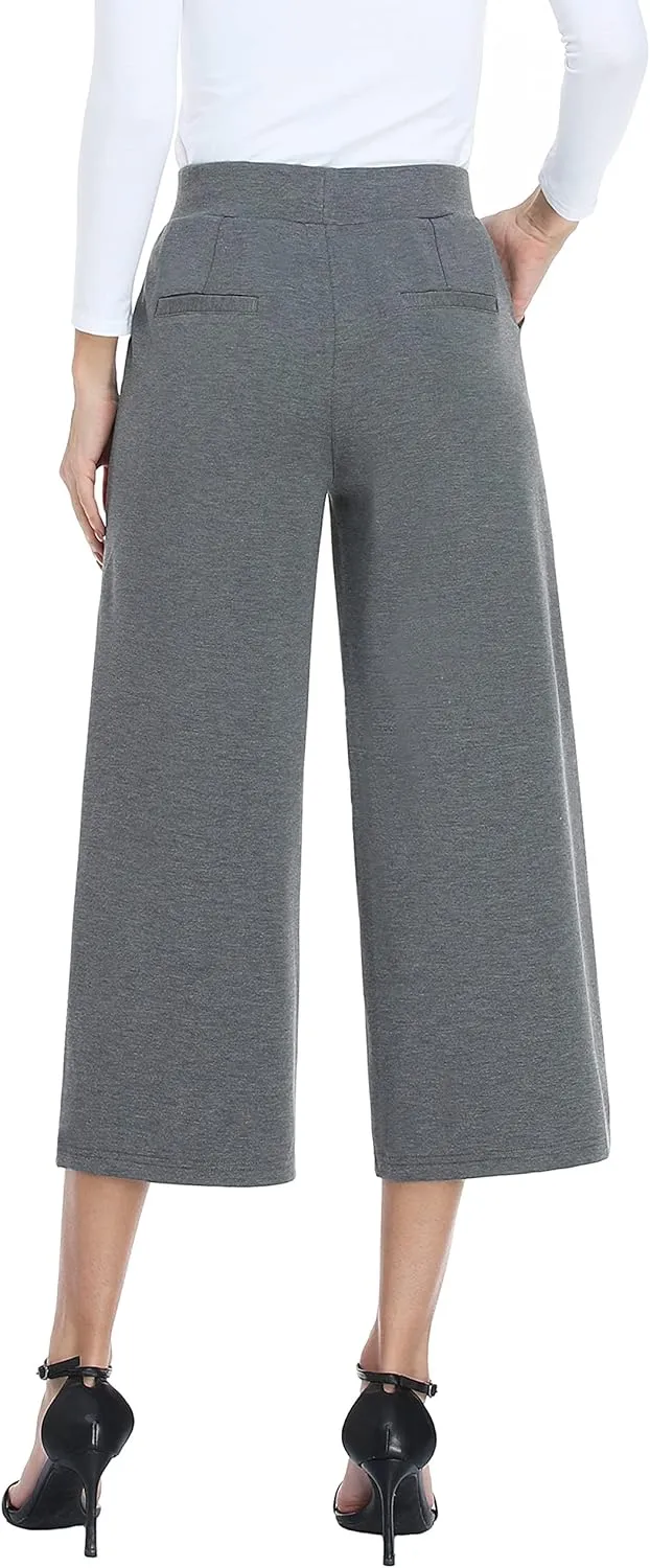 MISS MOLY Women's Wide Leg Pants Business Crop Palazo Dress Pants Capris Culotte Stretch Pull On Work Pants