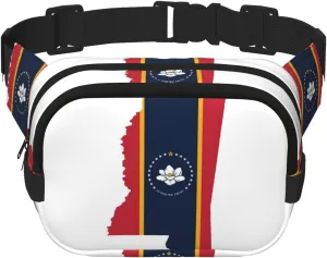 Mississippi State Flag Map print Cute Large Black Fanny Packs for Women Cross Body Waist Bag Nylon Fashionable Fanny Pack