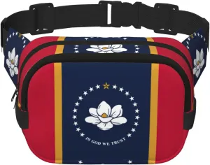 Mississippi State Flag Print Square Double Layer bag Waist Bag Trendy Pack Travel Bag with Adjustable Bel