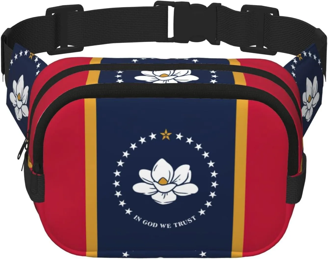 Mississippi State Flag Print Square Double Layer bag Waist Bag Trendy Pack Travel Bag with Adjustable Bel