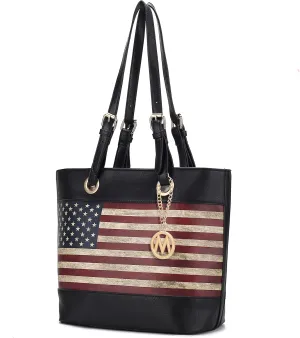 MKF Collection USA Tote Shoulder Bag for Women Vegan Leather Patriotic Handbag, Lady Fashion American Flag Satchel Purse
