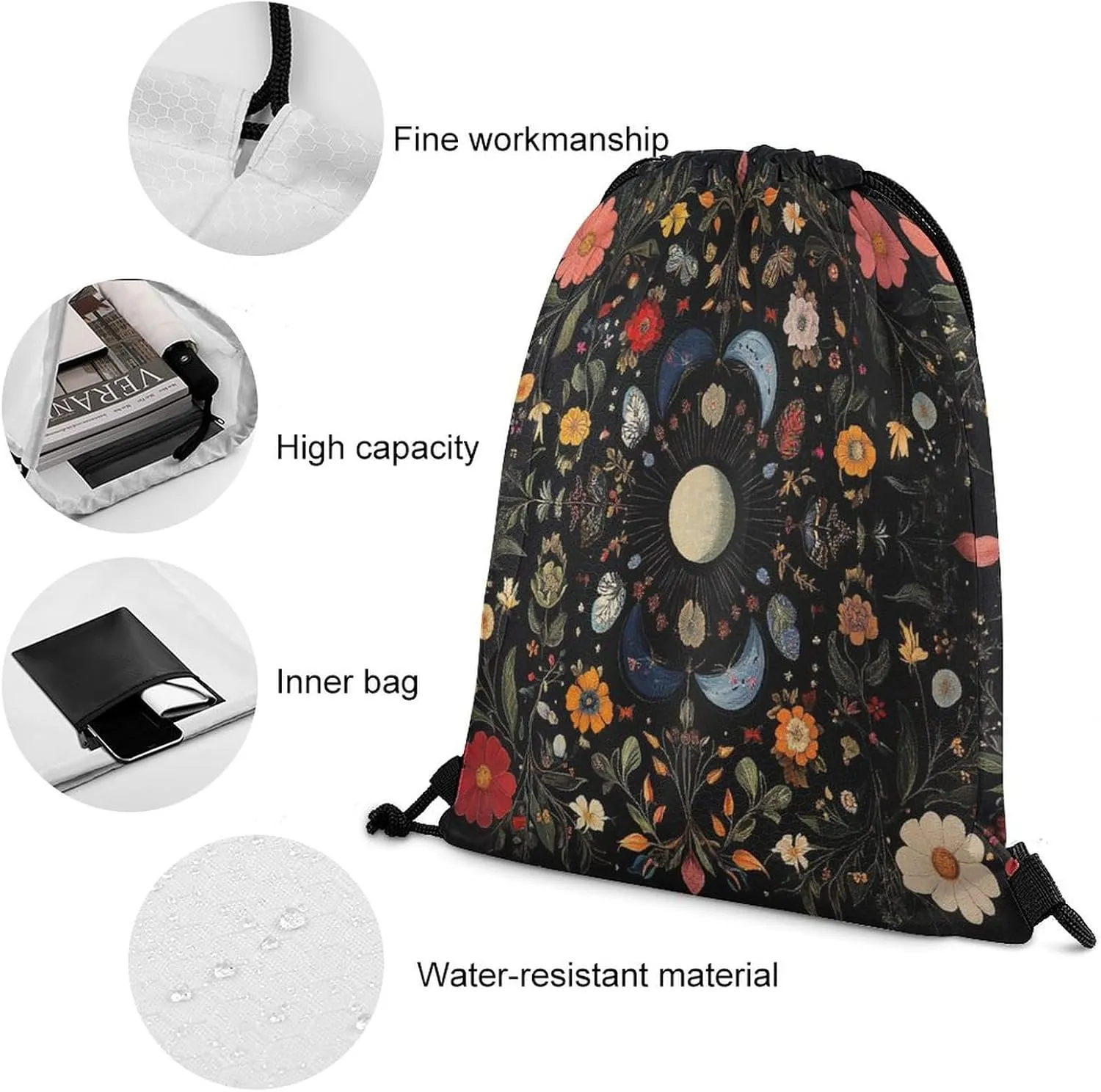 Modern William Morris Daisy Drawstring Backpack,Drawstring Sackpack Drawstring Bags Cinch Bags Sports