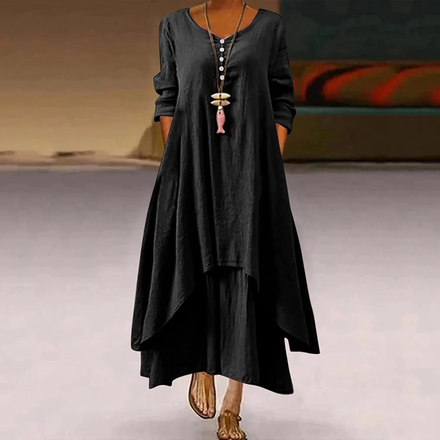 Modest Dresses for Women Casual Cotton Linen Short Sleeve Maxi Dresses Plus Size Flowy Loose Fit Long Sundresses