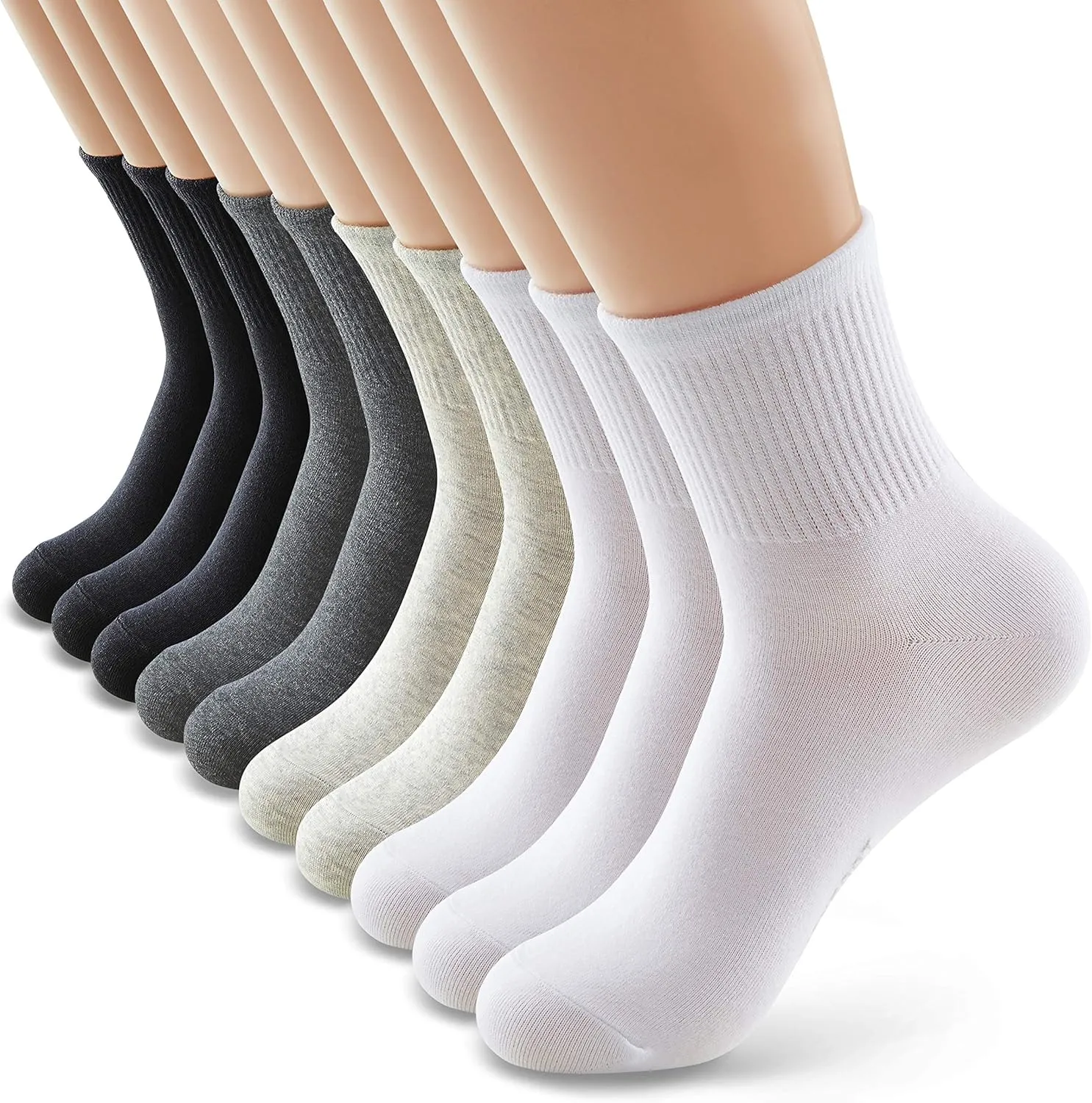 MONFOOT Women's 1/10 Pairs Comfortable Casual Cotton Quarter Crew Socks, multipack