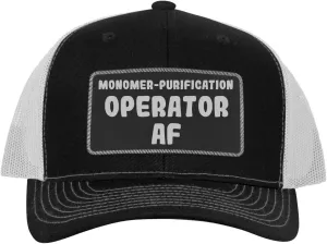 Monomer-Purification Operator AF - Leather Black Patch Engraved Trucker Hat