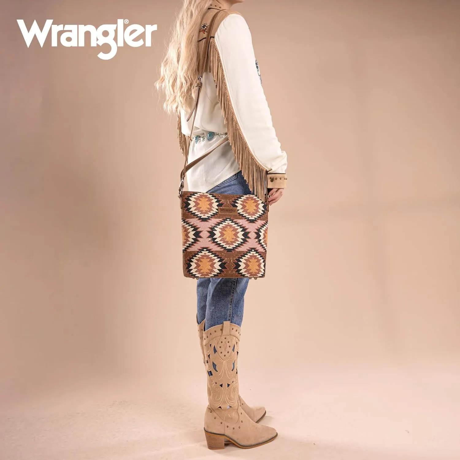 Montana West x Wrangler Hobo Bag for Women Aztec Boho Shoulder Purse with Wide Strap