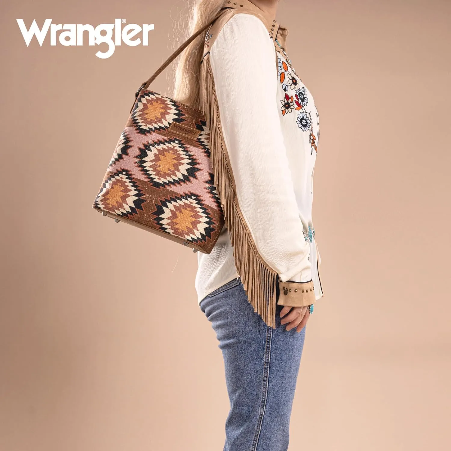 Montana West x Wrangler Hobo Bag for Women Aztec Boho Shoulder Purse with Wide Strap