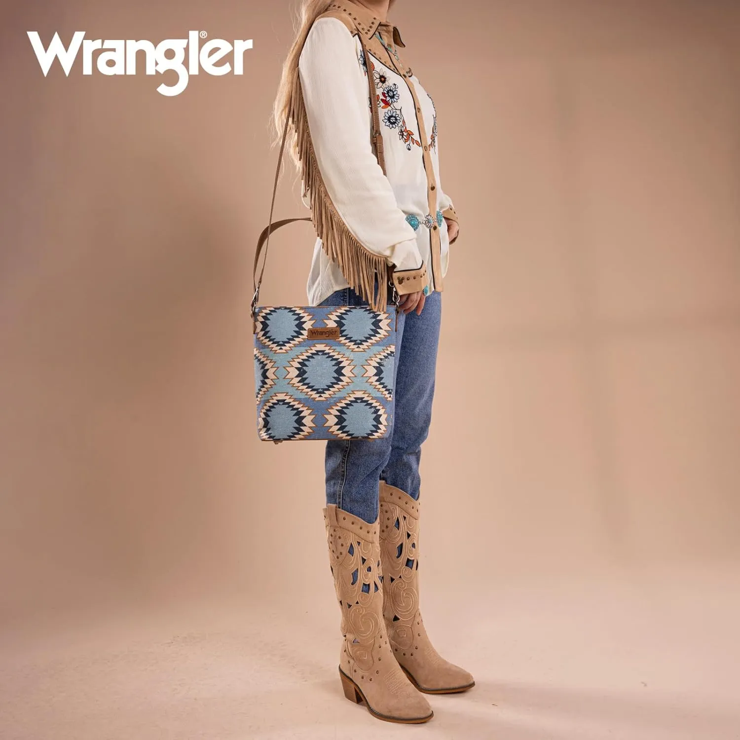 Montana West x Wrangler Hobo Bag for Women Aztec Boho Shoulder Purse with Wide Strap
