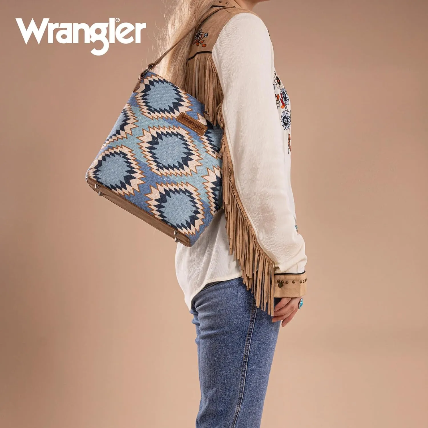 Montana West x Wrangler Hobo Bag for Women Aztec Boho Shoulder Purse with Wide Strap