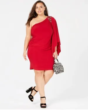 Morgan & Company Women's Plus Size One-Shouldered Dress Red Size 18W | Red