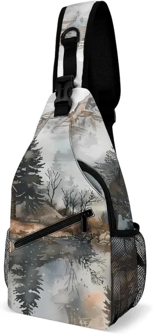 Mountain Hut by The Lake Fashion Chest Bag for Men Small Sling Bag Backpack Crossbody Travel Hiking Daypack
