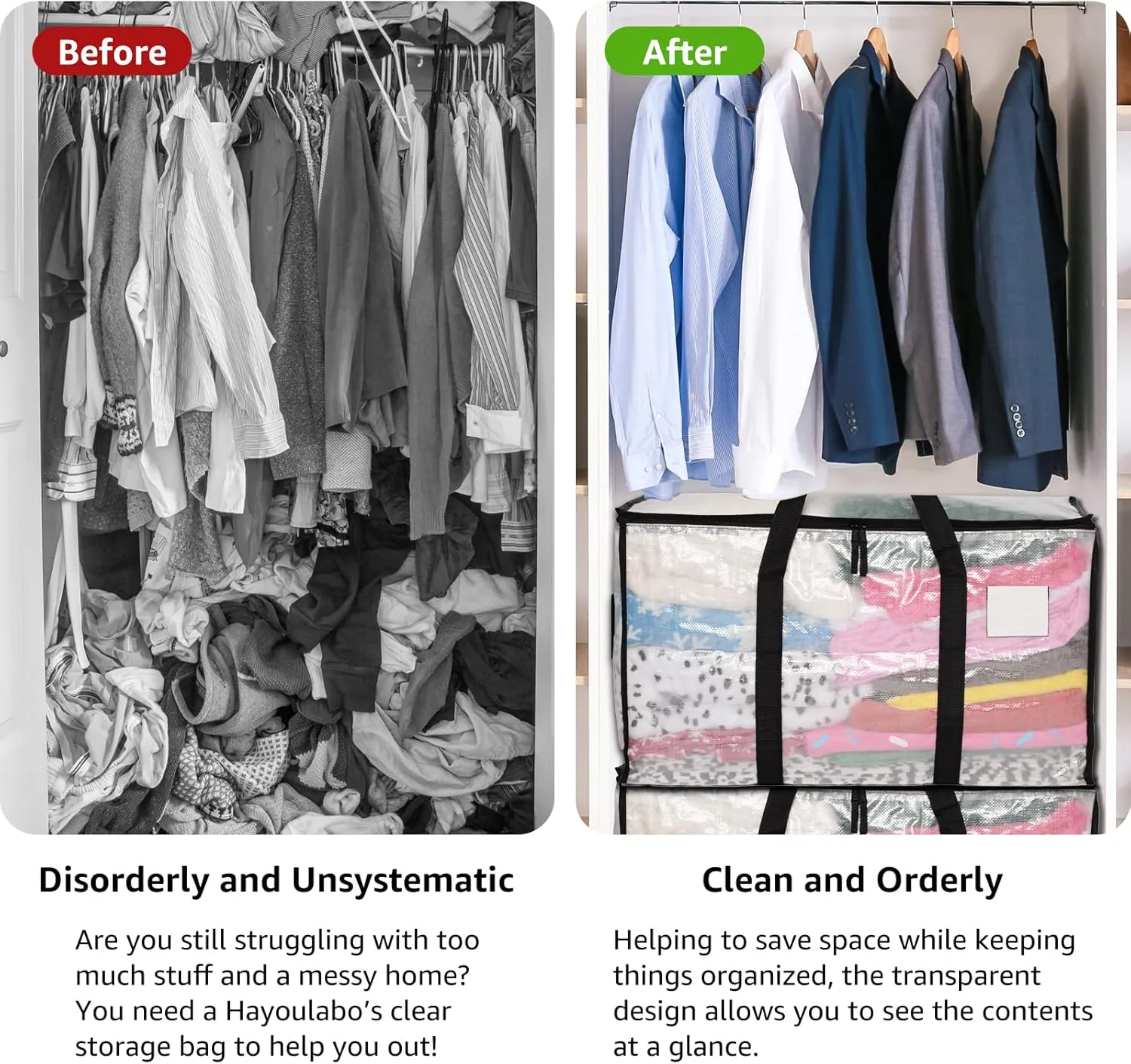 Moving Bags Heavy Duty Extra Large, Alternative for Moving Boxes & Moving Supplies,Clear Storage Bins with Lids, Plastic Packing Tote, Storage Bags for Clothes with Handles & Zippers(Clear, 8 Pack)