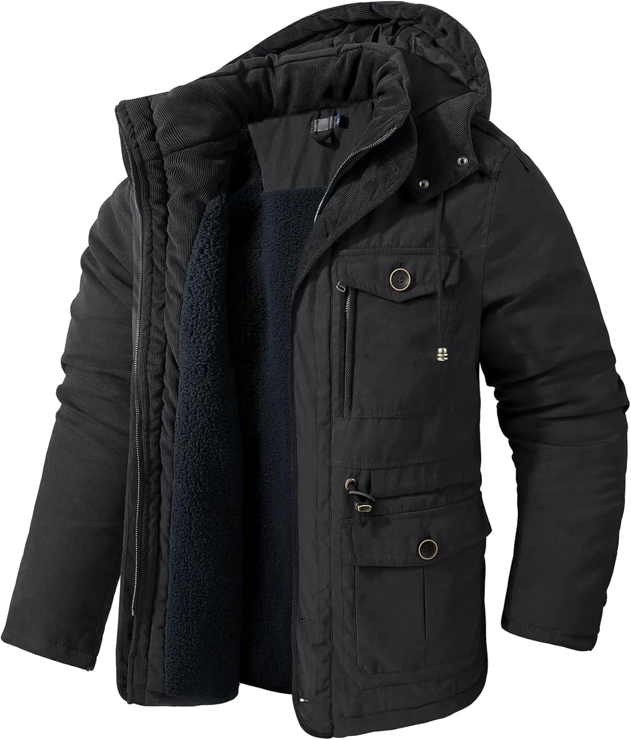 Mr.Stream Men's Winter Hooded Jacket Windproof Sherpa Lined Fleece Windbreaker Coat Outerwear Warm Parka
