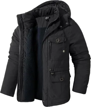 Mr.Stream Men's Winter Hooded Jacket Windproof Sherpa Lined Fleece Windbreaker Coat Outerwear Warm Parka