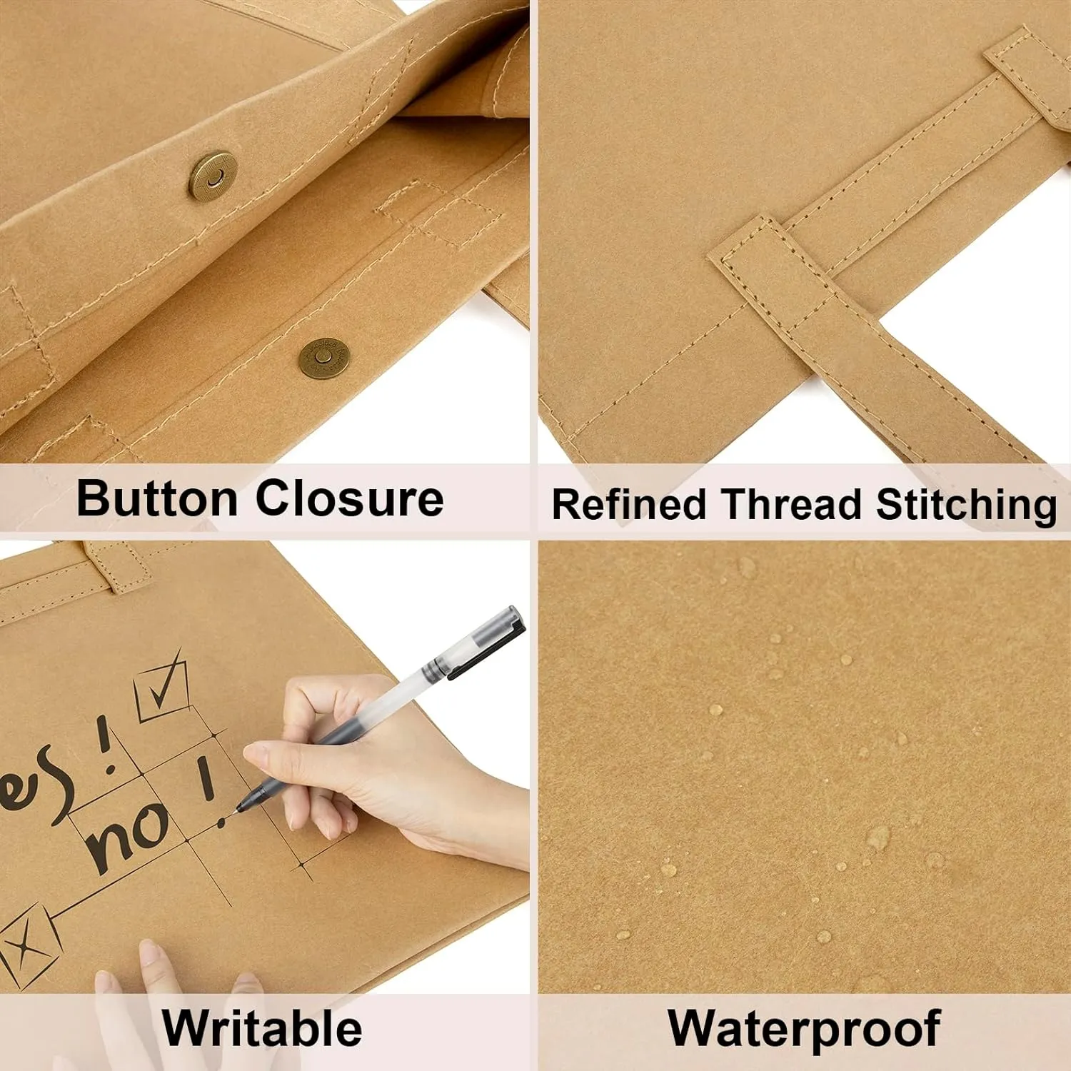 Muka Washable Kraft Paper Tote Bag, Reusable Grocery Bag, 11-3/4 x 12-5/8 x 3-1/2 Inch