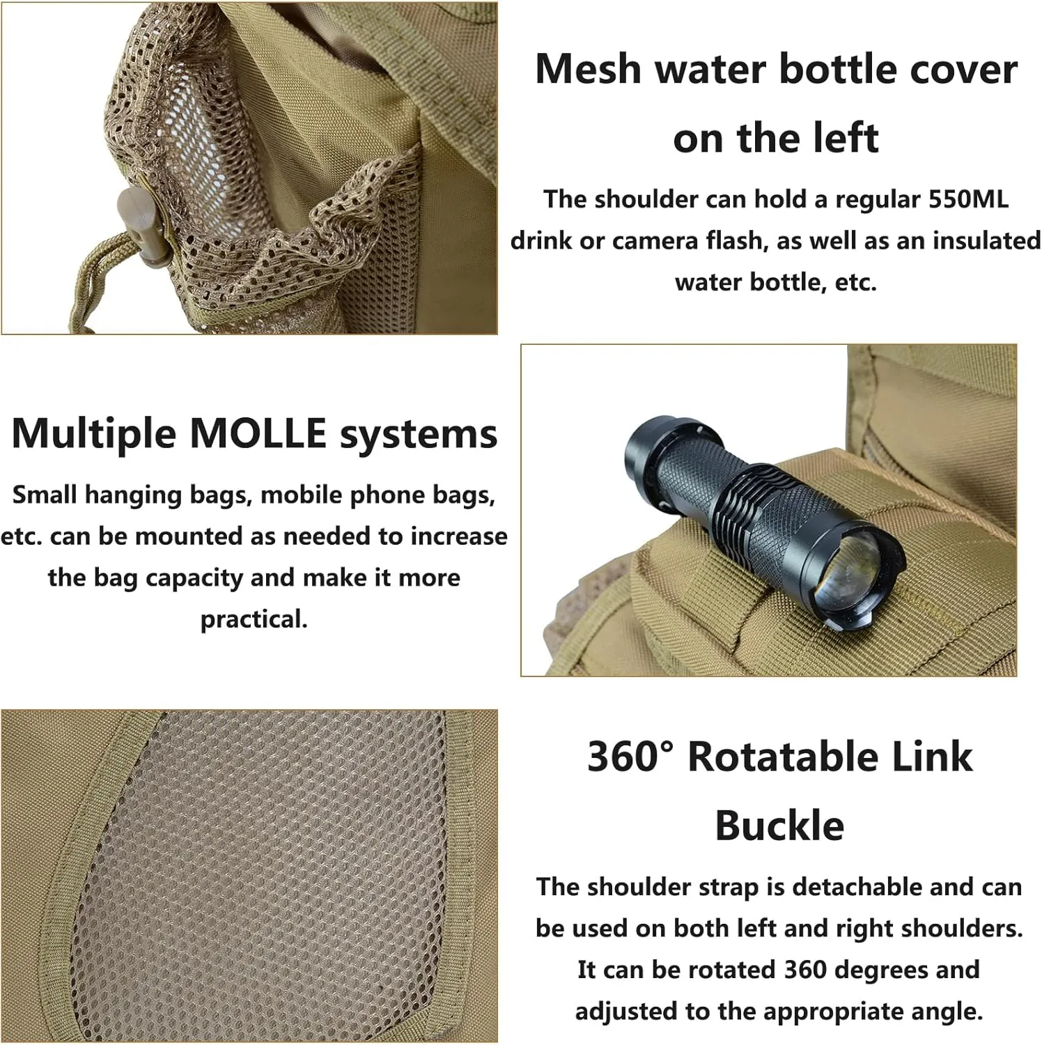 Multi-functional Outdoor Hiking Pack Tactical Messenger Range Bag,Hunting Backpack Tactical Military Bags Waterproof Daypack for 9.6L Capacity with Water Bottle Holder F