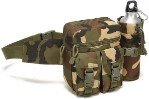 Multifunctional Water jug Waist Bag, Nylon Cloth Waterproof, Retractable Water jug Bag, Suitable for Outdoor Training and Cycling(Jungle Camouflage)