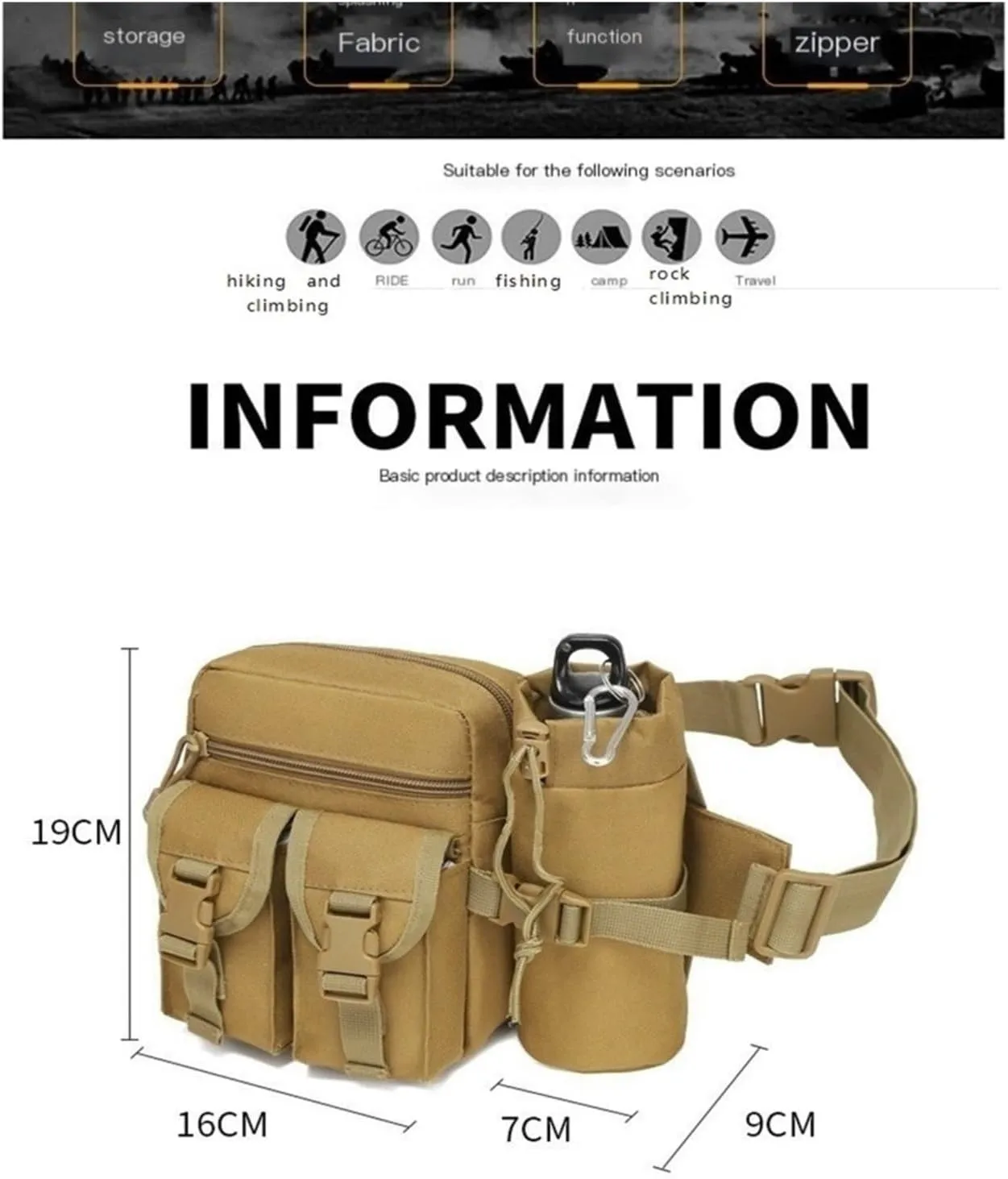 Multifunctional Water jug Waist Bag, Nylon Cloth Waterproof, Retractable Water jug Bag, Suitable for Outdoor Training and Cycling(Jungle Camouflage)