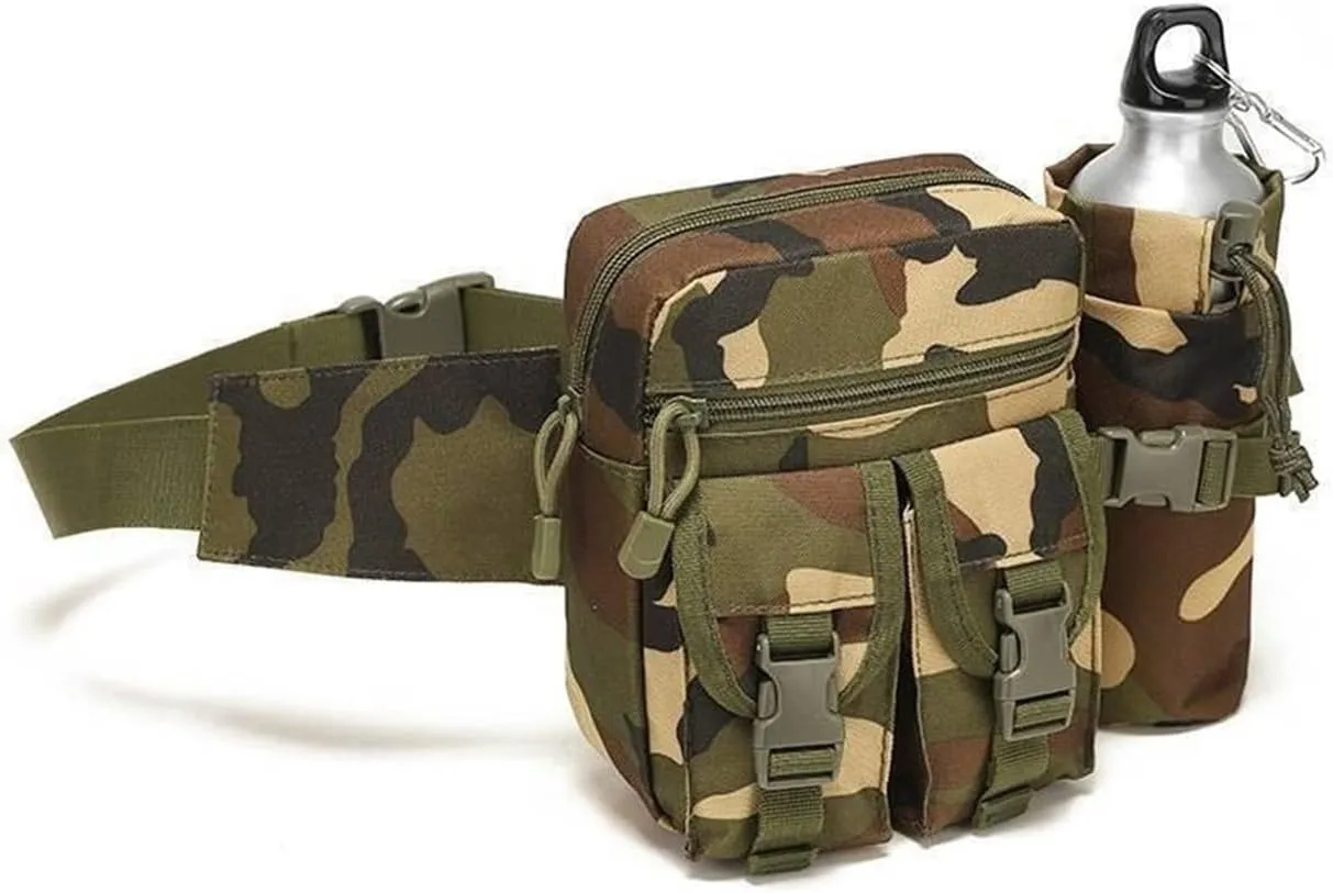 Multifunctional Water jug Waist Bag, Nylon Cloth Waterproof, Retractable Water jug Bag, Suitable for Outdoor Training and Cycling(Jungle Camouflage)