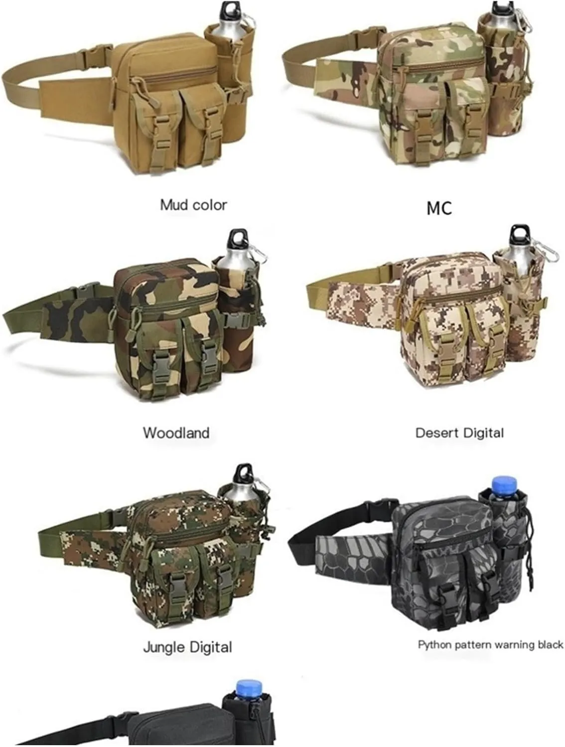 Multifunctional Water jug Waist Bag, Nylon Cloth Waterproof, Retractable Water jug Bag, Suitable for Outdoor Training and Cycling(Jungle Camouflage)