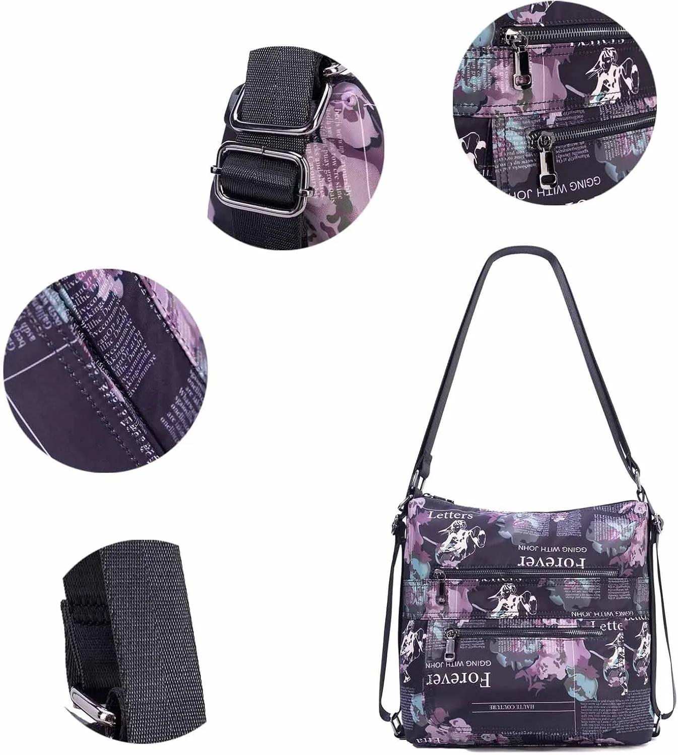 Multiple Compartments Satchel Handbags Waterproof Nylon Crossbody Bags for Women Adjustable Strap Tote for Ladies