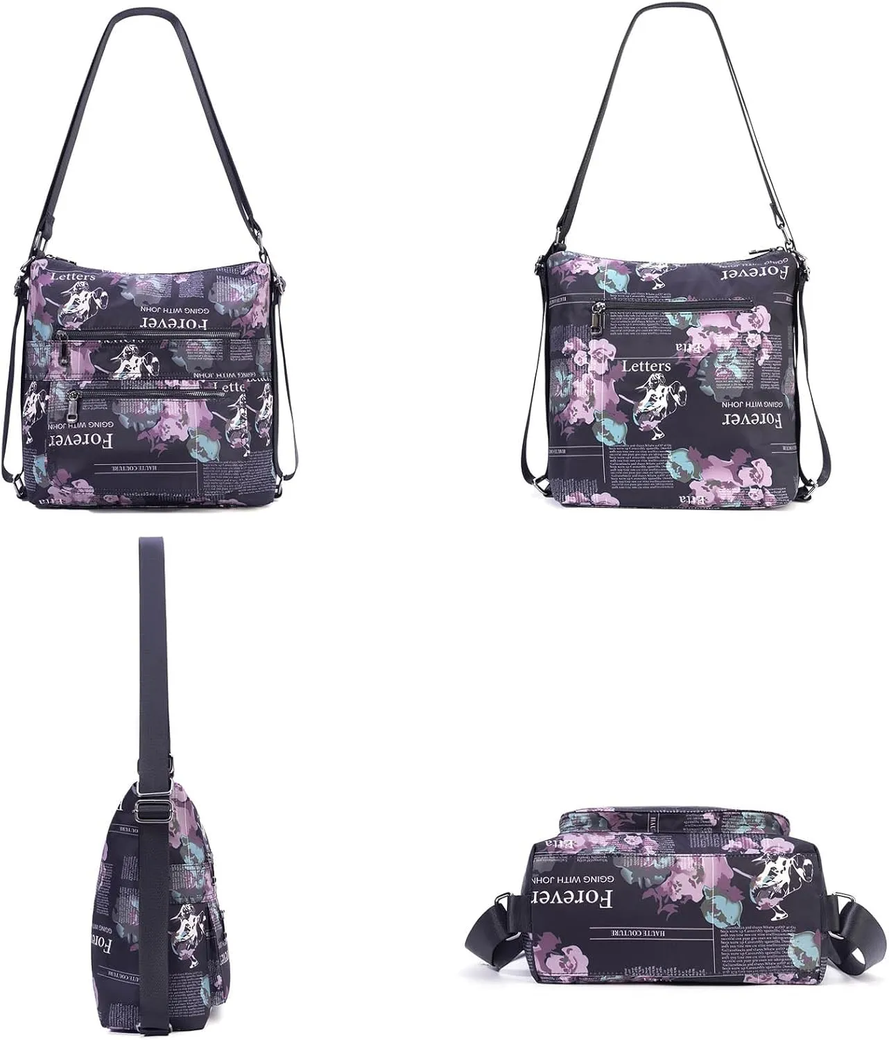 Multiple Compartments Satchel Handbags Waterproof Nylon Crossbody Bags for Women Adjustable Strap Tote for Ladies