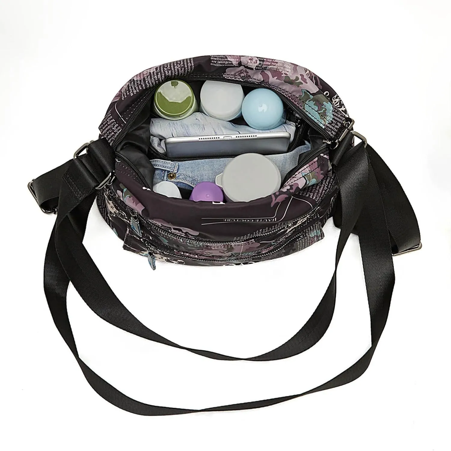 Multiple Compartments Satchel Handbags Waterproof Nylon Crossbody Bags for Women Adjustable Strap Tote for Ladies