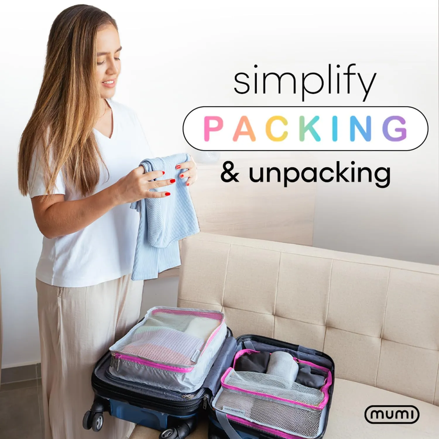 MUMI Packing Cubes – 5-Piece Compression Packing Cubes for Travel, Luggage Organizers for Suitcases, Carry-On Bags, Backpacks, and Duffel Bags – Space-Saving Travel Essentials - Aqua