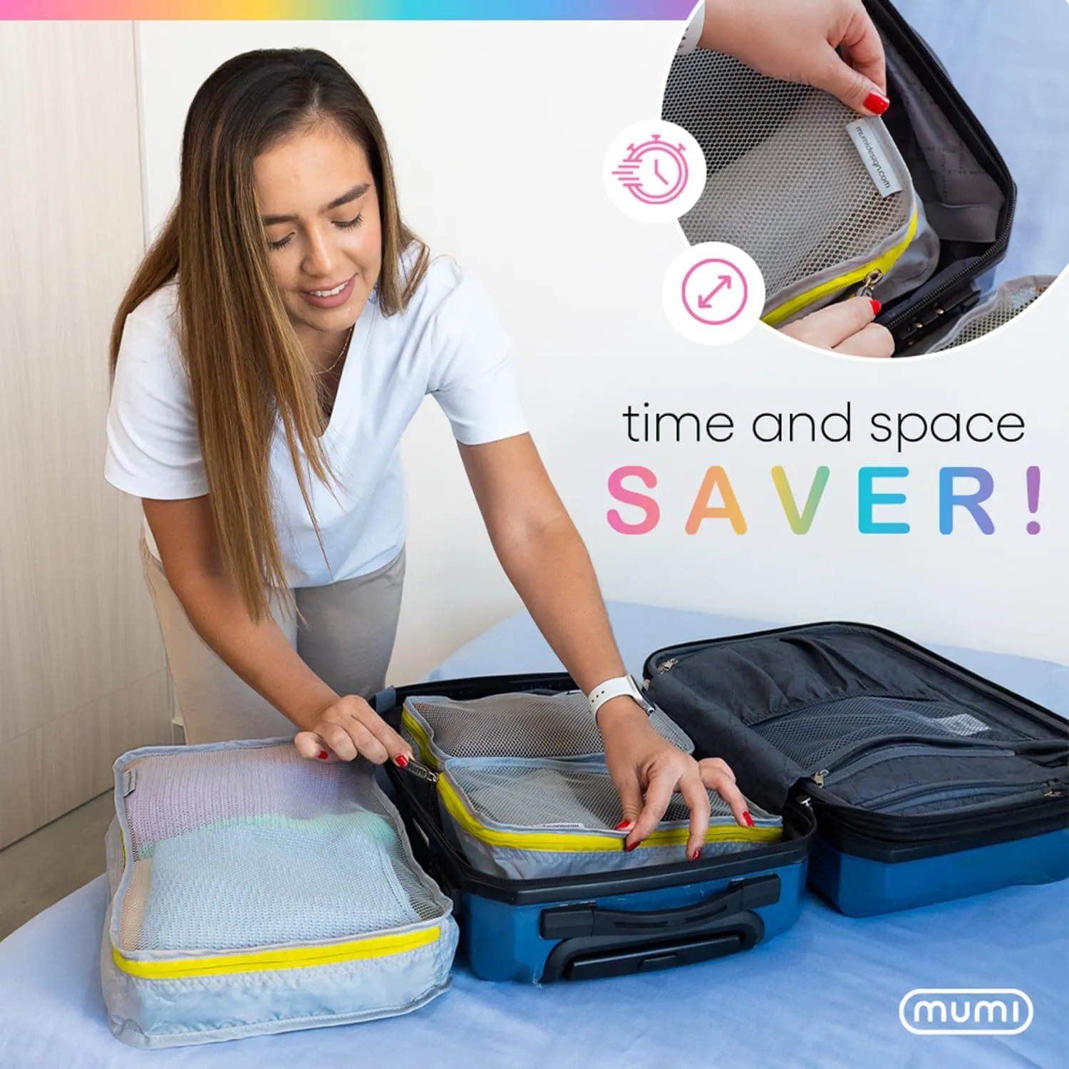 MUMI Packing Cubes – 5-Piece Compression Packing Cubes for Travel, Luggage Organizers for Suitcases, Carry-On Bags, Backpacks, and Duffel Bags – Space-Saving Travel Essentials - Aqua