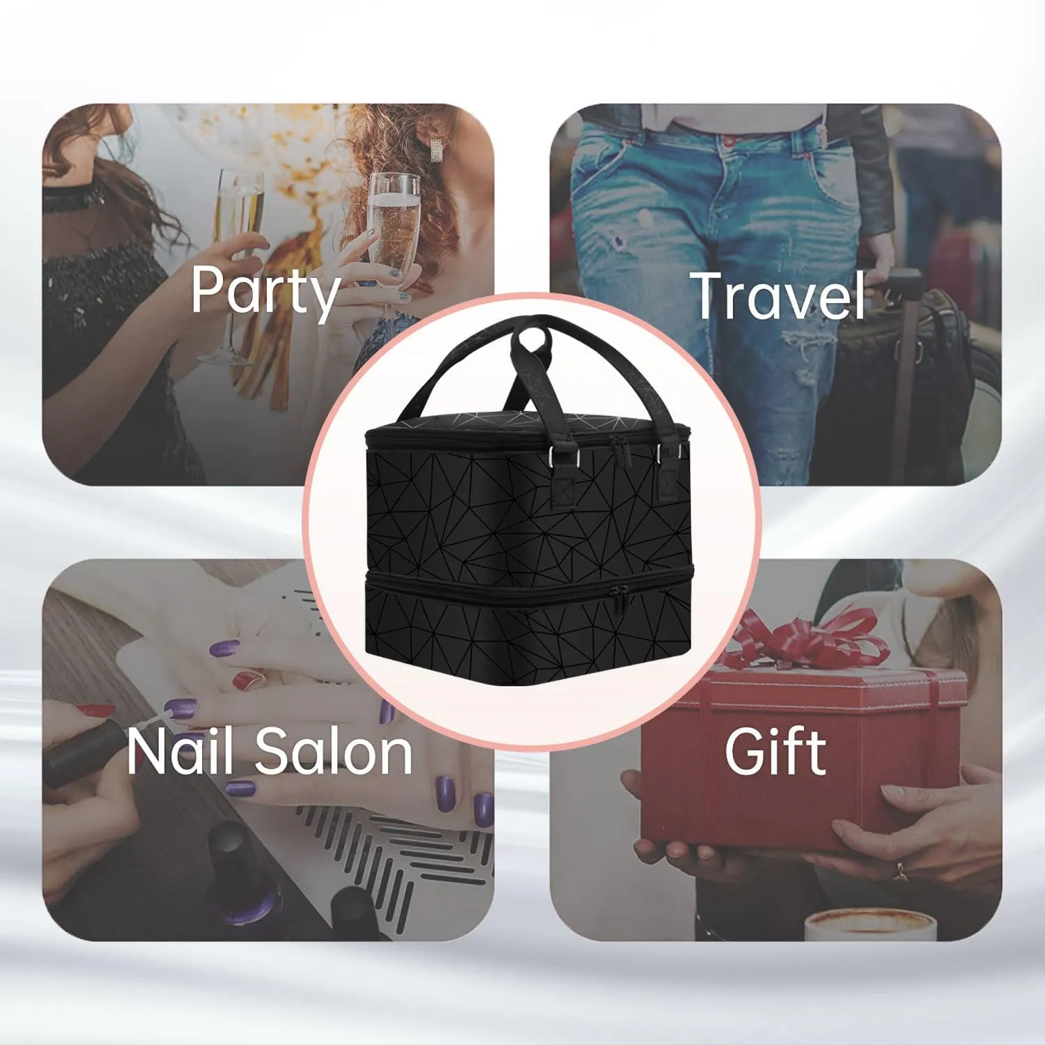 Nail Polish Organizer Case - Holds 42  Bottles (15ml/0.5 fl.oz) and 1 Nail Lamp, Upgraded Double-layer Nail Polish Carrying Case Nail Polish Storage Bag with Handles (Black)