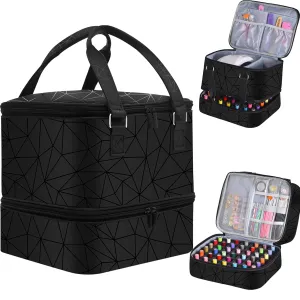 Nail Polish Organizer Case - Holds 42  Bottles (15ml/0.5 fl.oz) and 1 Nail Lamp, Upgraded Double-layer Nail Polish Carrying Case Nail Polish Storage Bag with Handles (Black)