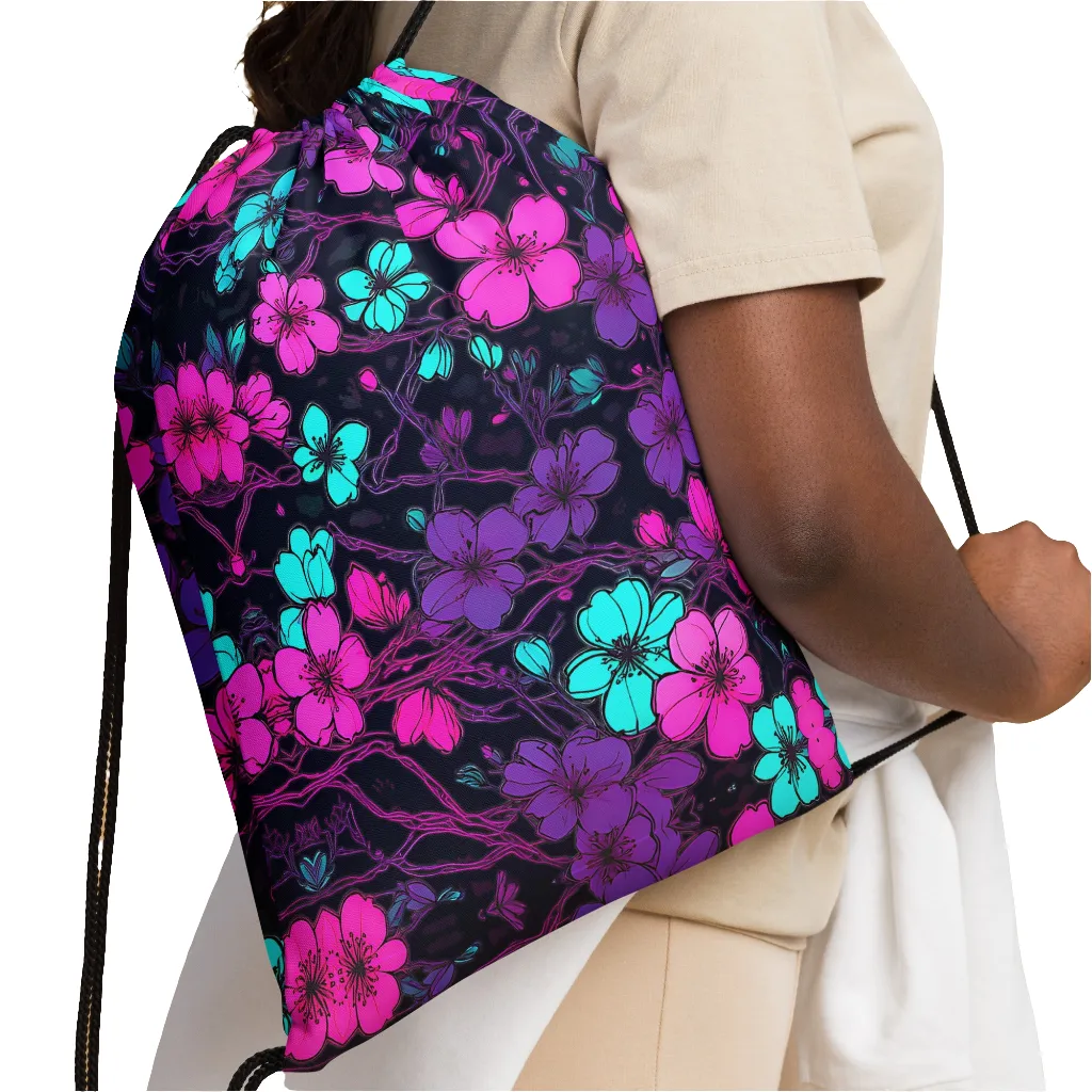 Neon Hawaiian Flower Drawstring bag