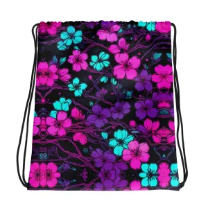 Neon Hawaiian Flower Drawstring bag