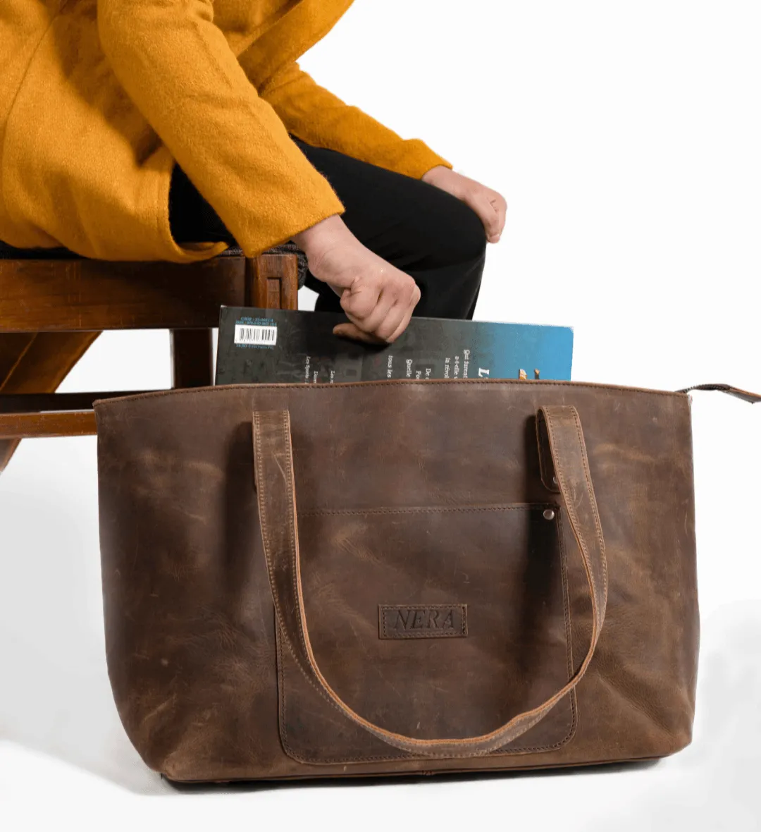 Nera Vintage Tote Bag-Brown
