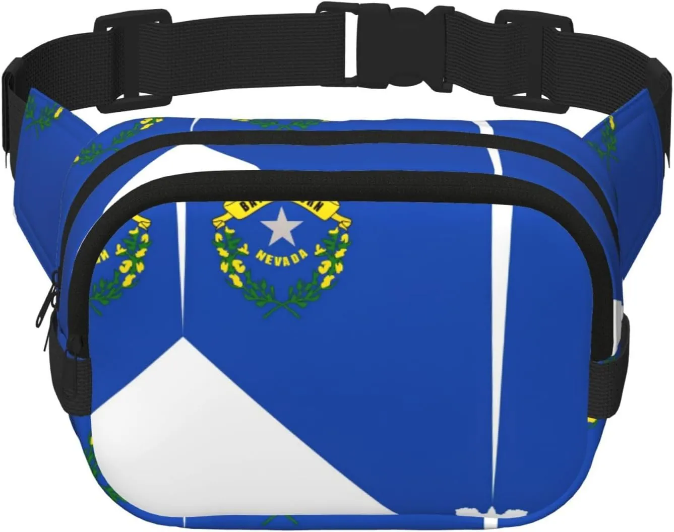 Nevada State Flag Map print Cute Large Black Fanny Packs for Women Cross Body Waist Bag Nylon Fashionable Fanny Pack
